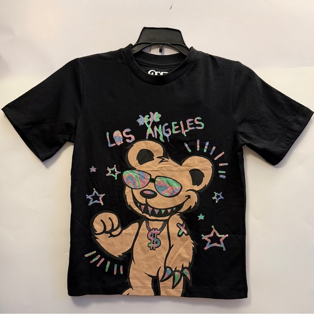 Los Angeles Bear Holographic Print T-Shirt Boys Size 8 Kids Cotton Tee NWT